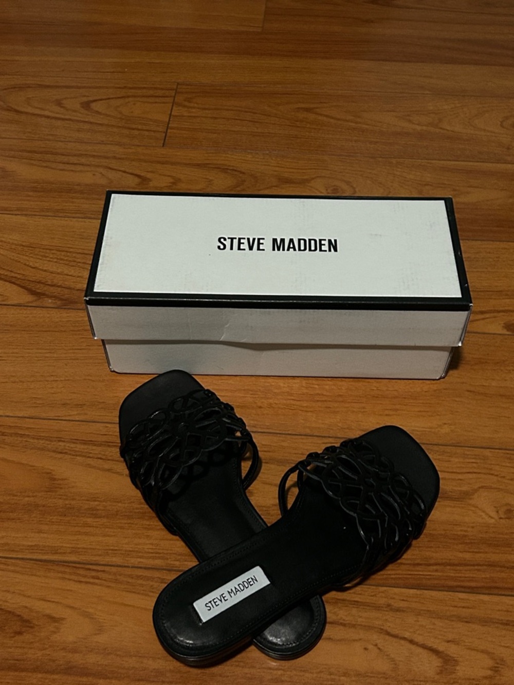Steve Madden Black Braided Square-Toe Slides